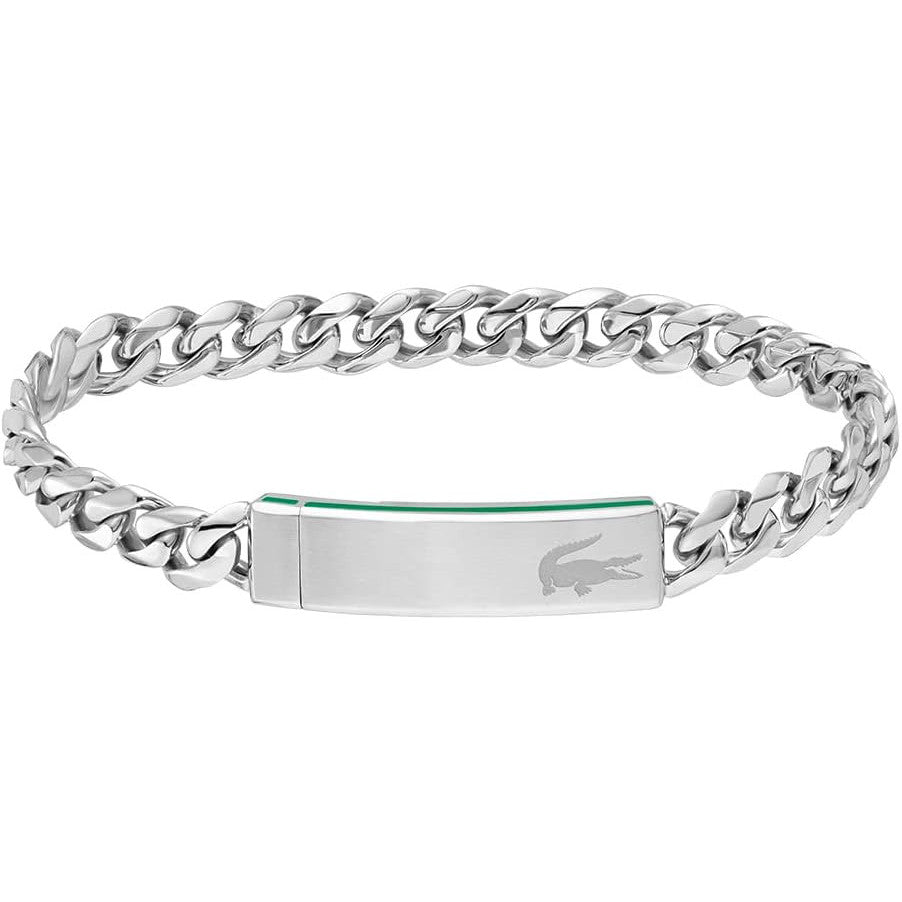 Lacoste Baseline Men's Stainless Steel Link Bracelet with Signature Green Stripe